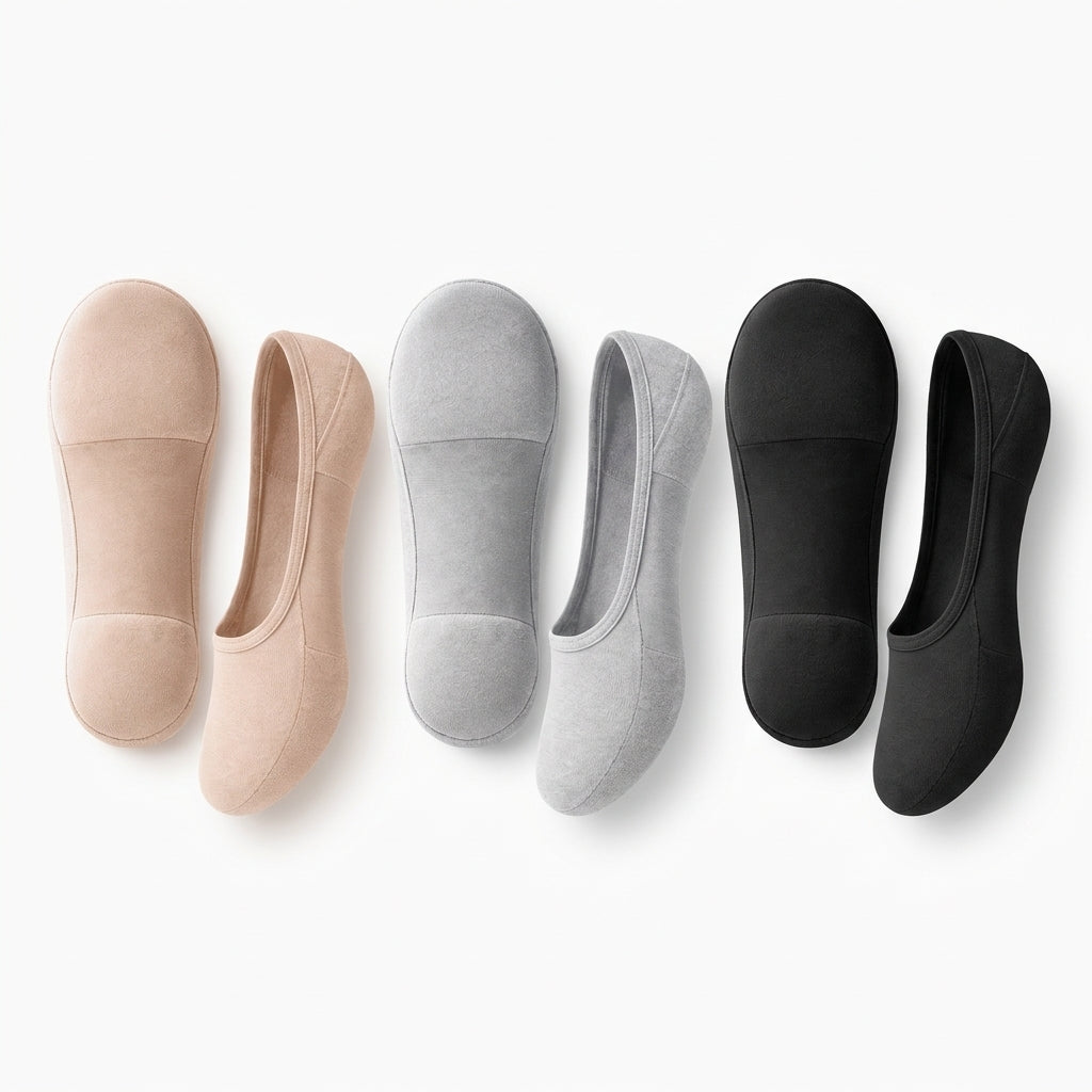 NYRO cushioned no-show socks in beige, gray and black